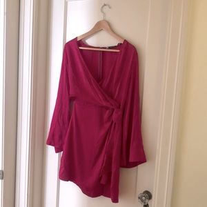 ZARA | pink faux wrap mini dress with bell sleeves